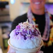 Purple Cow · Natural coconut, ube sweet cream, mochi & coconut flakes